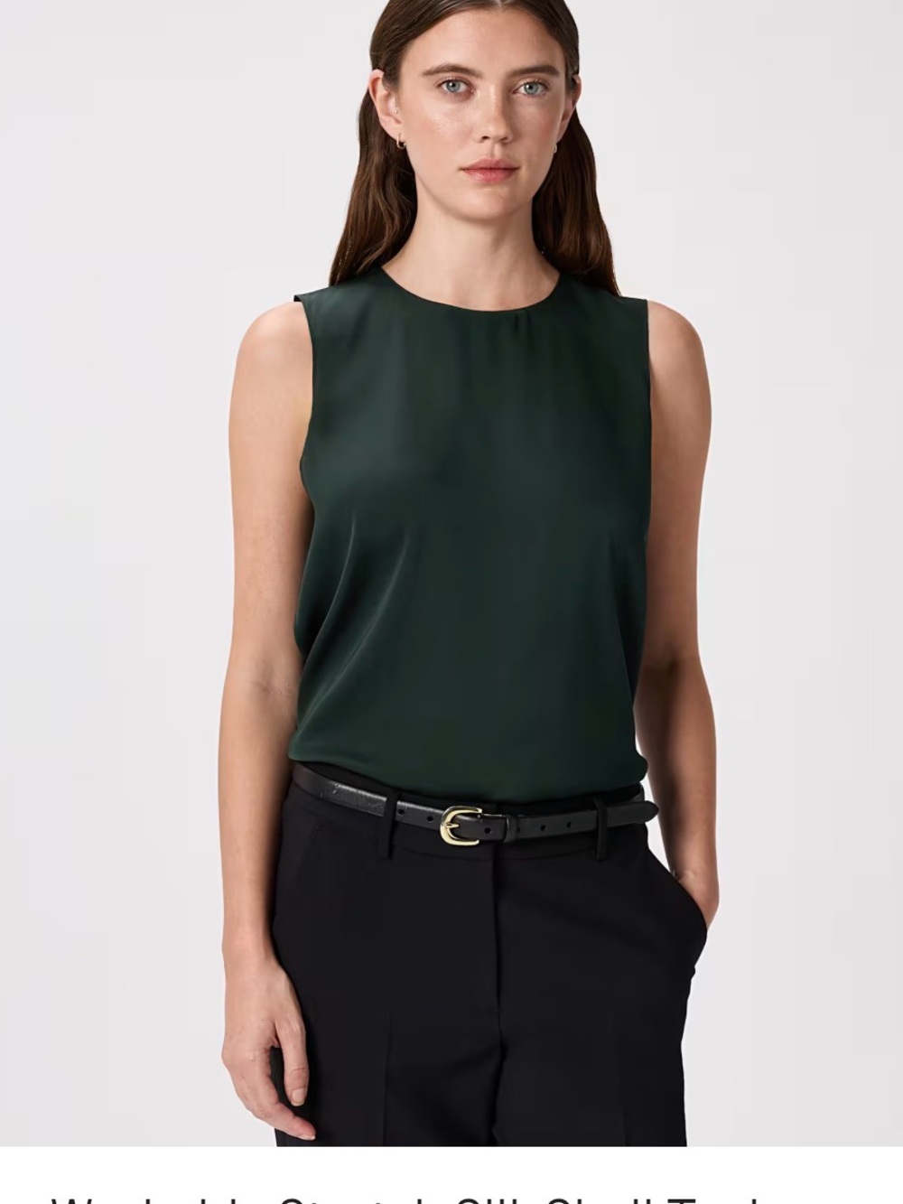 Quince Satin Sleeveless Camisole in Dark Green